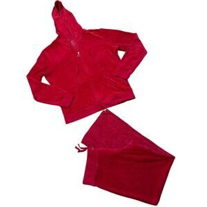 NY & Company Red Velour Women's Hooded 2 Piece Tracksuit Set Size Large